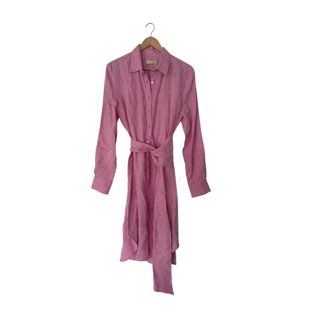 120% Lino Linen Button Down Belted Dress Size 44